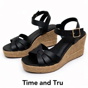Time and Tru Black Wedge Espadrilles
